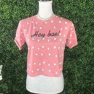Hey bae short sleeved graphic puff print crop‎ top nwt